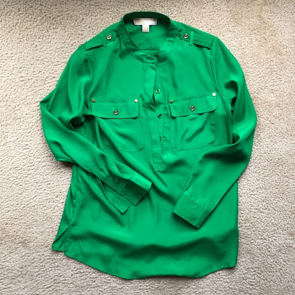 Michael Kors Emerald Green Button Up Blouse